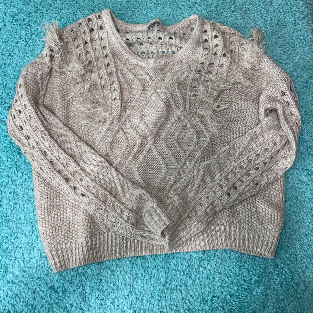 Charlotte Russe Knit Fringe Sweater‎ Womens Large Open Knit Pullover